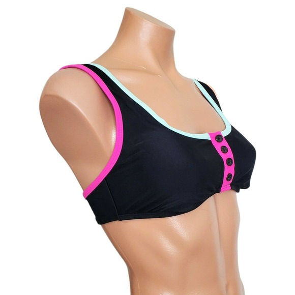 Hula Honey Colorblock-Trimmed Bralette black bikini top Junior size L - Picture 2 of 3